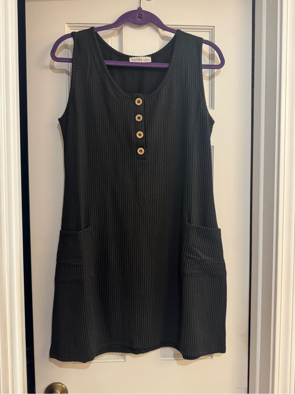 Zenana Outfitters Black Ribbed Tank Dress with Pockets